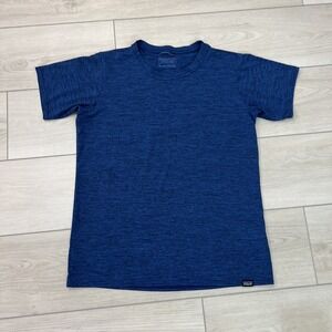 Patagonia Performance Heathered Blue Stretch Shirt Men Short Sleeve‎ Gym Size S